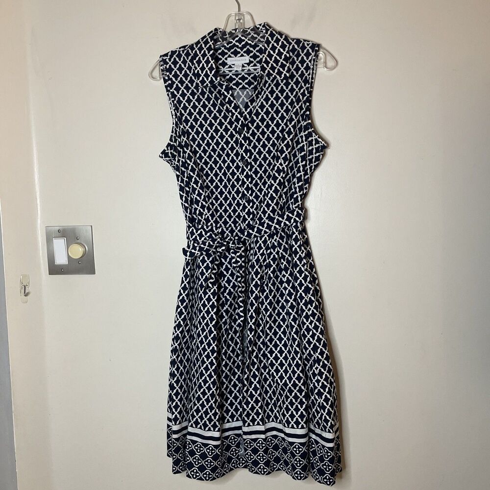 Charter Club Women’s Dress Navy White , Nautical Coastal Summer Sleeveless Sz 8